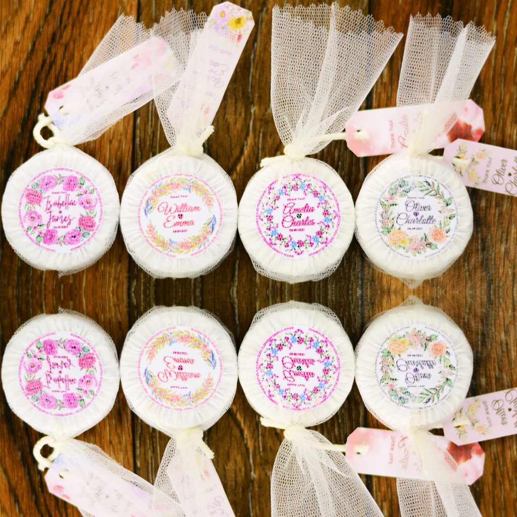Mini Wedding Soap Favors - Rustic Guest Soaps - Choose your scent - Customize your wrap design -hotel soap size